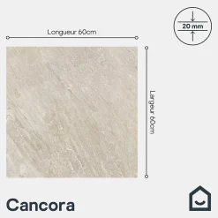 GoodHome Carrelage sol extérieur en grès cérame émaillé effet pierre beige l.60 x L.60 x ép.2 cm Cancora