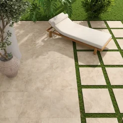 GoodHome Carrelage sol extérieur en grès cérame émaillé effet pierre beige l.60 x L.60 x ép.2 cm Tamiri