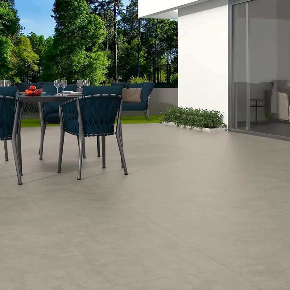 Carrelage sol extérieur en grès cérame émaillé effet béton gris perle l.30 x L.60 x ép. 0.9cm Bauha-Ecoceramic