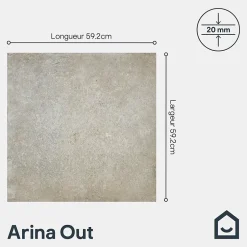 GoodHome Carrelage sol extérieur en grès cérame émaillé effet pierre taupe l.60 x L.60 x ép.2 cm Arina