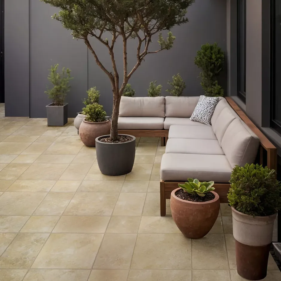 Frassinoro Carrelage sol extérieur en grès cérame émaillé effet pierre beige l.50 x L.50 x ép.0,9 cm Sunstone