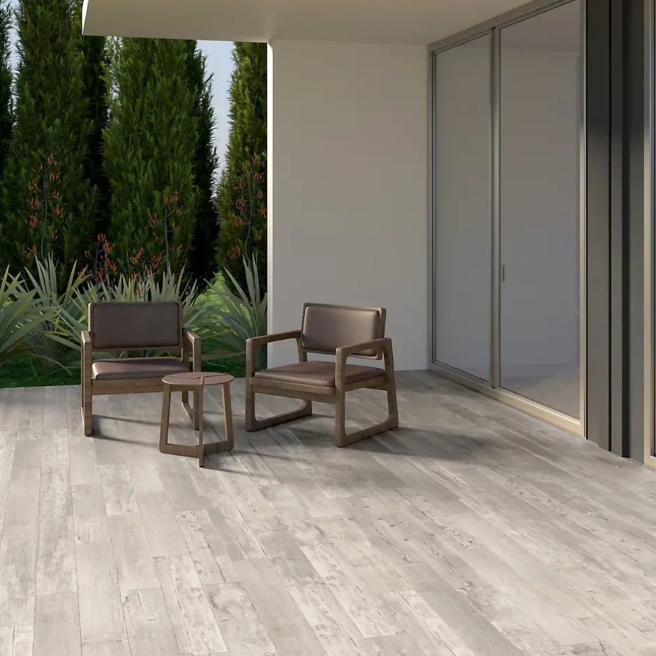 Ecoceramic Carrelage sol extérieur en grès cérame émaillé effet bois blanc l.15 x L.90 x ép.0,86 cm Timberlane