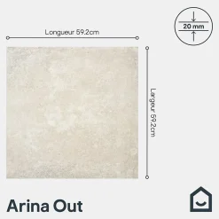 GoodHome Carrelage sol extérieur en grès cérame émaillé effet pierre gris clair l.60 x L.60 x ép.2 cm Arina