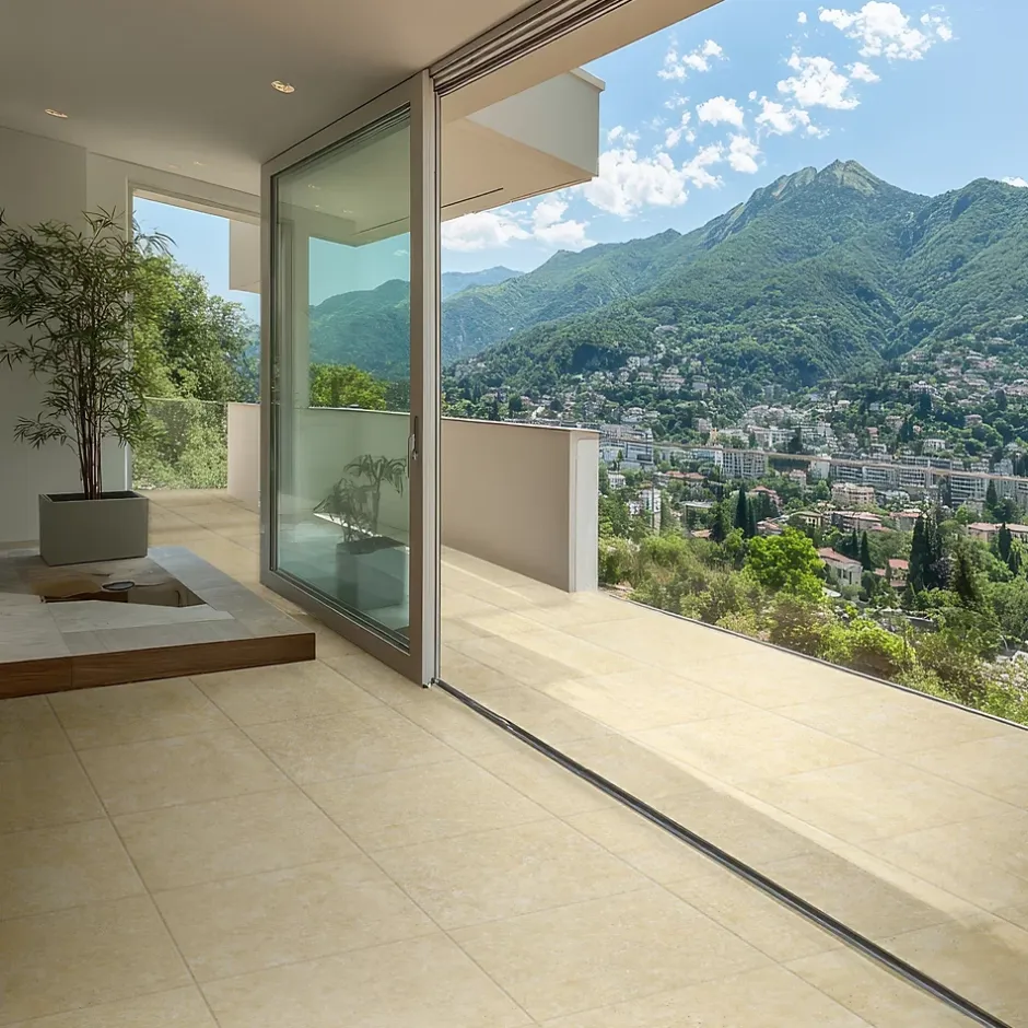 Carrelage sol extérieur en grès cérame émaillé effet travertin beige l.60 x L.60 x ép.0.74 cm Traverno