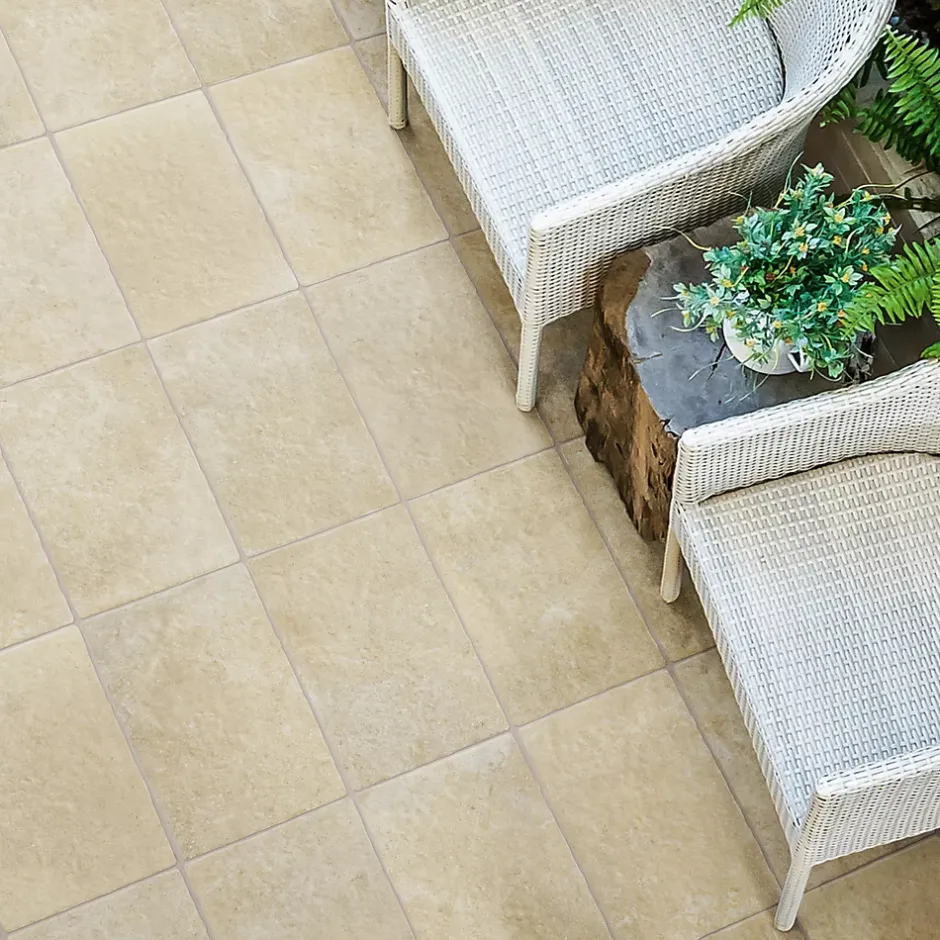 Carrelage sol extérieur en grès cérame émaillé effet pierre beige l.30 x L.50 x ép.0,9 cm Sunstone-Mykonos Discount