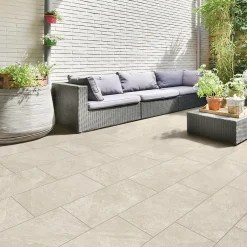 Carrelage sol extérieur en grès cérame émaillé effet pierre ivoire l.60 x L.30 x ép.0.8 cm Ardesi