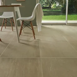 Carrelage sol intérieur beige effet pierre L.60 x l.60 cm x ép.9 mm, Soft Travertin-GoodHome Clearance