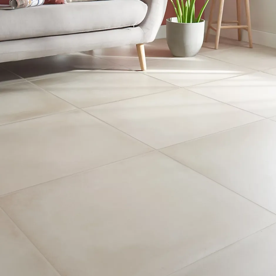 GoodHome Carrelage sol intérieur beige effet béton L.60 x L.60 cm x ép.10 mm, Smooth