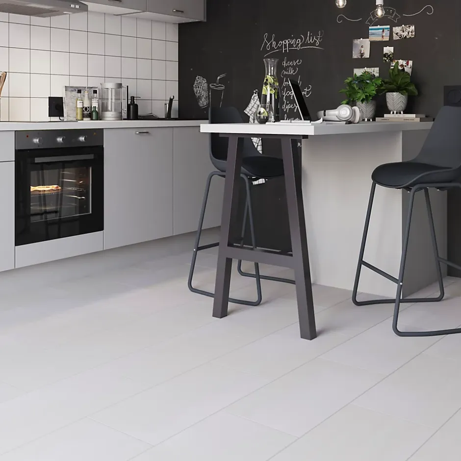 Carrelage sol intérieur blanc effet béton L.60 x l.30 cm x ép.10 mm, Smooth-GoodHome