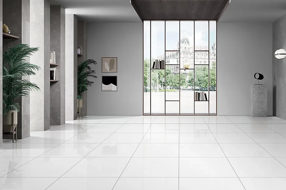 Carrelage sol intérieur blanc poli brillant L.60 x l.60 cm x ép.9,5 mm, Latinie-GoodHome Clearance