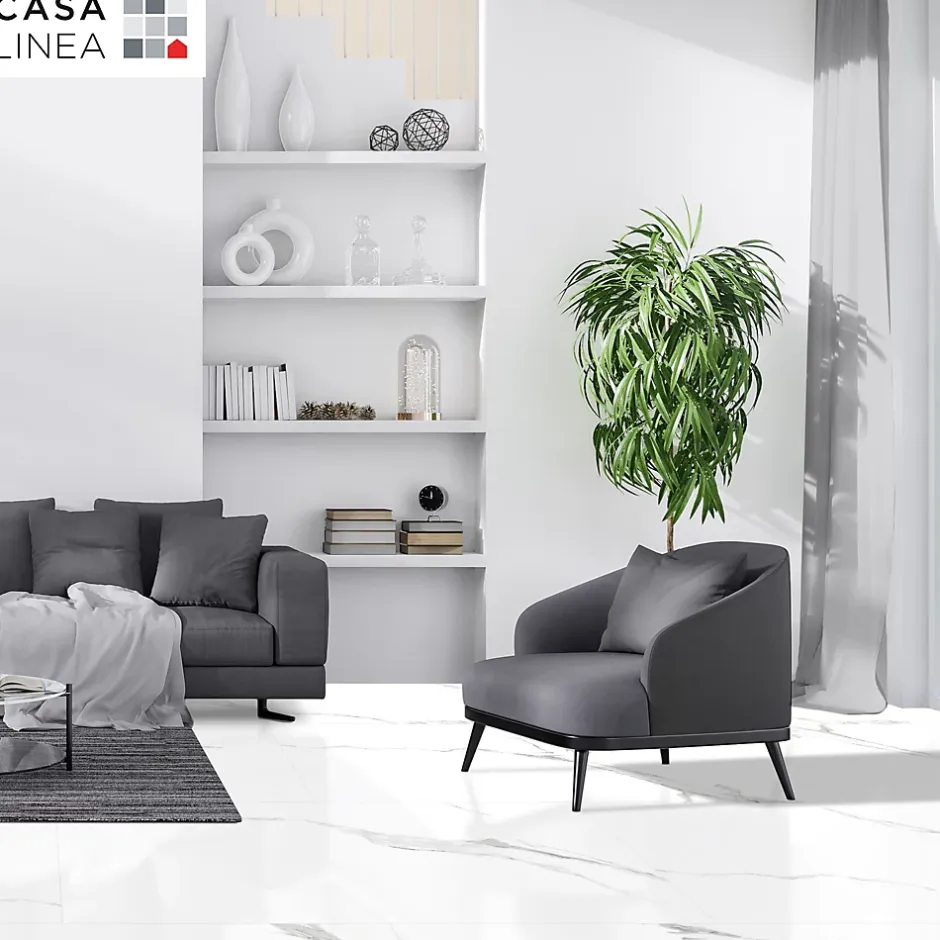 Carrelage sol intérieur effet marbre blanc L.120 x l.60 cm x ép.7 mm, Casa Athena- Sale