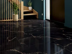Carrelage sol intérieur effet marbre noir et doré L.120 x l.60 cm x ép.7 mm, Casa Persia