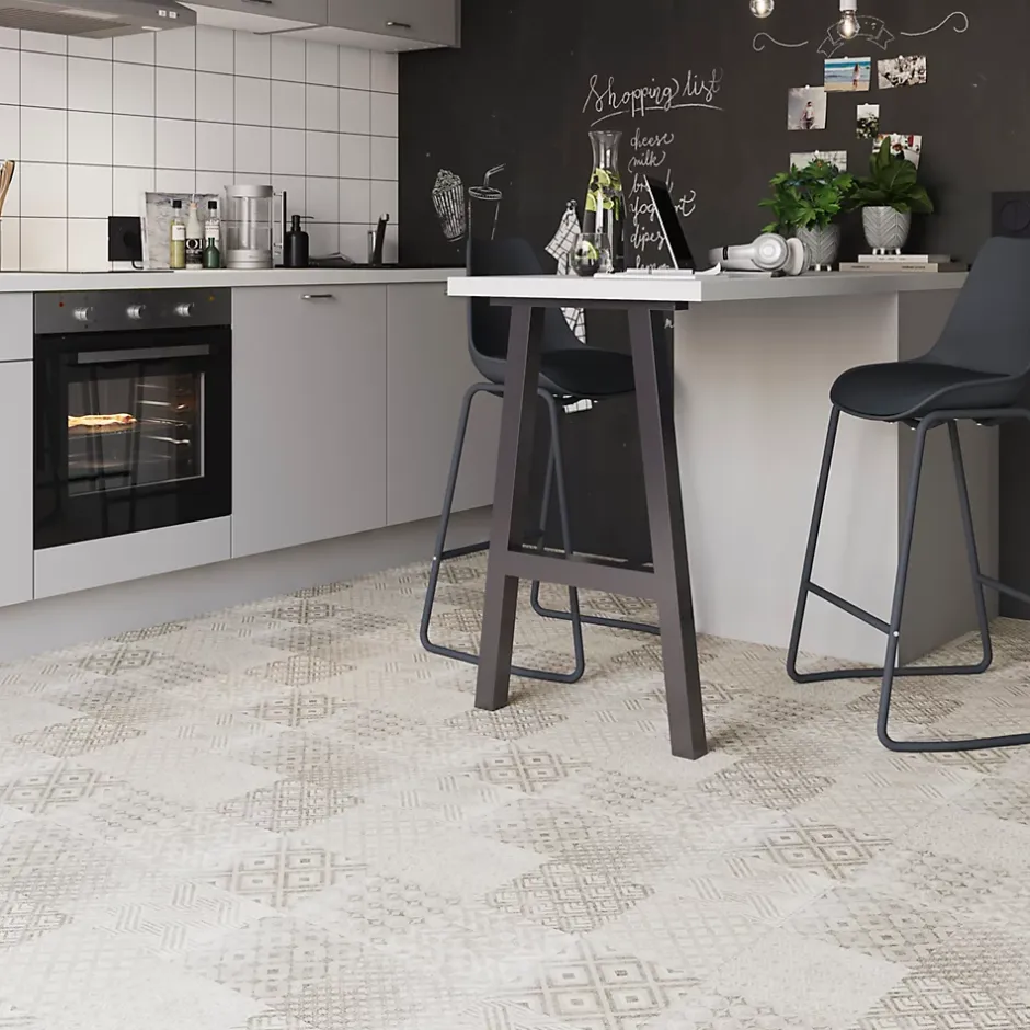 GoodHome Carrelage sol intérieur effet carreaux de ciment tons beiges et gris L.60 x l.60 cm x ép.9,5 mm, Kontainer