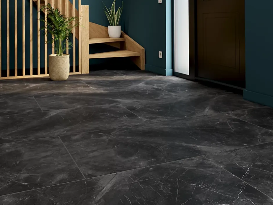 Carrelage sol intérieur effet marbre anthracite L.120 x l.60 cm x ép.7 mm, Casa Tenzania