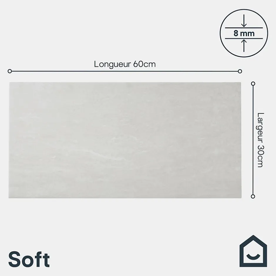 Carrelage sol intérieur effet pierre ivoire L.60 x l.30 cm x ép.8 mm, Soft Travertin-GoodHome Best