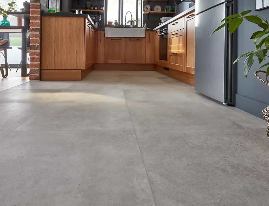 GoodHome Carrelage sol intérieur gris clair effet béton L.60 x l.60 cm x ép.9,5 mm, Kontainer