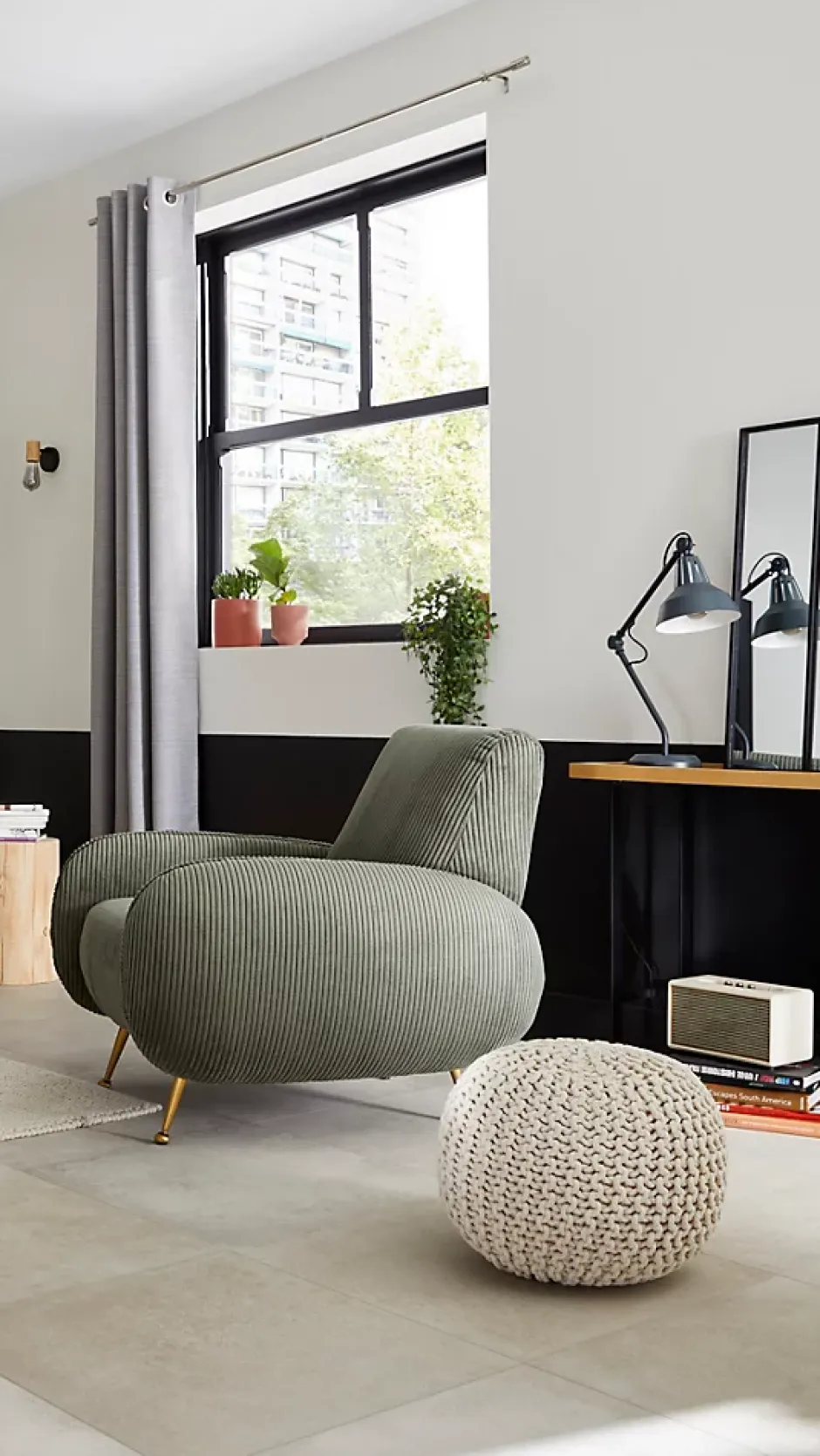 GoodHome Carrelage sol intérieur gris clair effet béton L.60 x l.60 cm x ép.9,5 mm, Kontainer