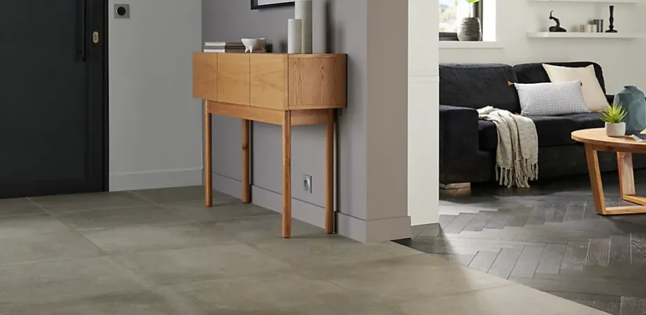 GoodHome Carrelage sol intérieur gris clair effet béton L.60 x l.60 cm x ép.9,5 mm, Kontainer