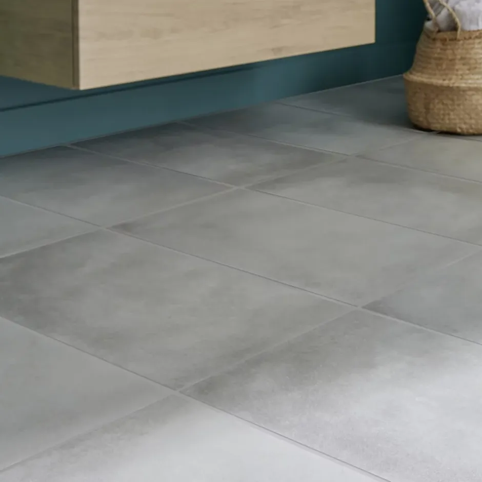GoodHome Carrelage sol intérieur gris effet béton L.60 x l.30 cm x ép.10 mm, Smooth