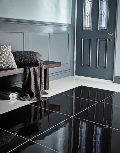 GoodHome Carrelage sol intérieur noir poli ultra brillance L.60 x l.60 cm x ép.9,5 mm, Livourne