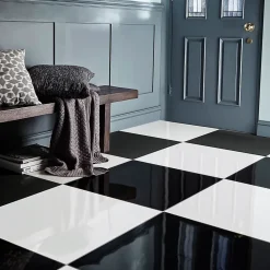 GoodHome Carrelage sol intérieur noir poli ultra brillance L.60 x l.60 cm x ép.9,5 mm, Livourne