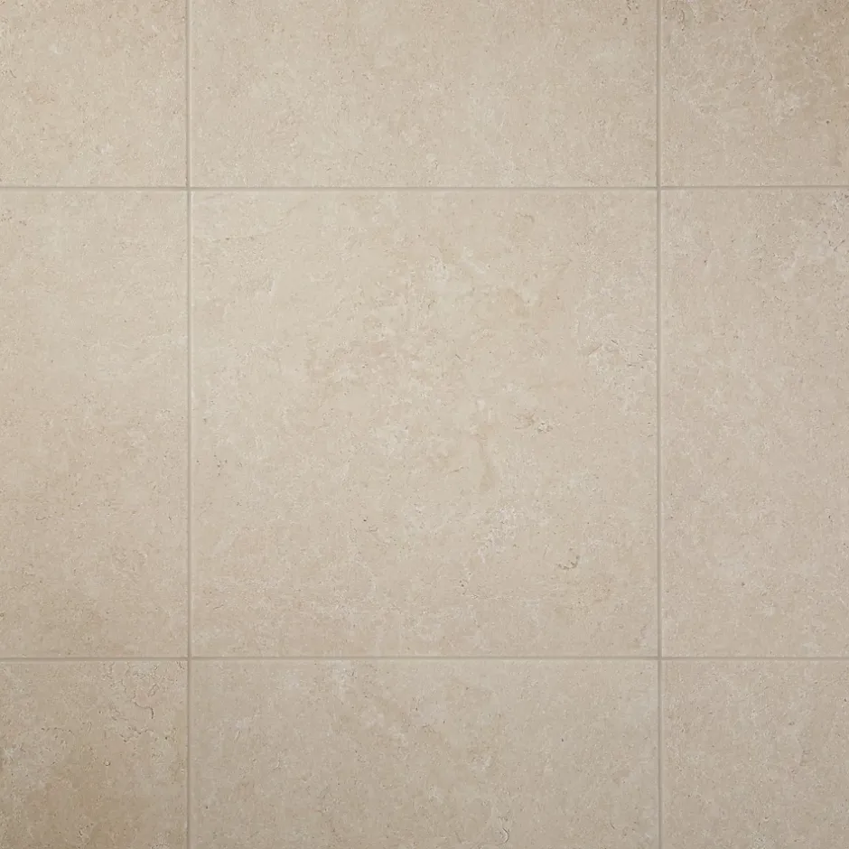 GoodHome Carrelage sol intérieur taupe beige effet pierre L.61,5 x l.61,5 cm x ép.9 mm, Soft Lime Stone