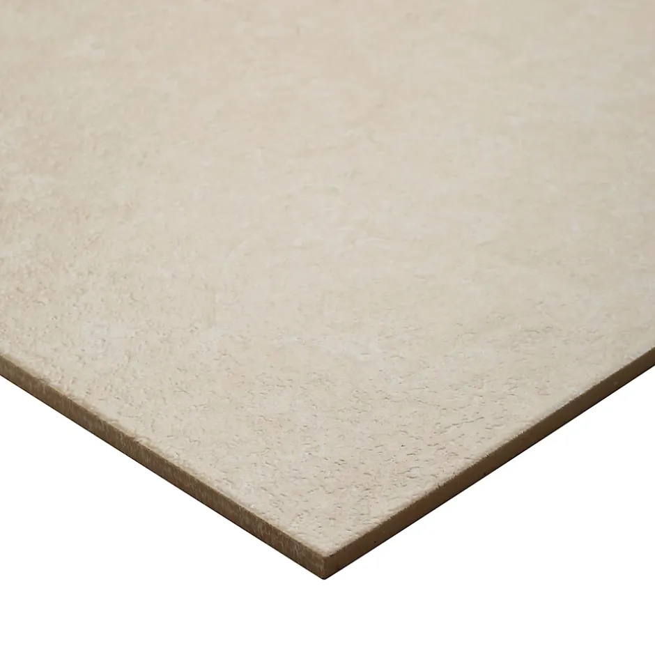 GoodHome Carrelage sol intérieur taupe beige effet pierre L.61,5 x l.61,5 cm x ép.9 mm, Soft Lime Stone