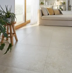 GoodHome Carrelage sol intérieur taupe beige effet pierre L.61,5 x l.61,5 cm x ép.9 mm, Soft Lime Stone