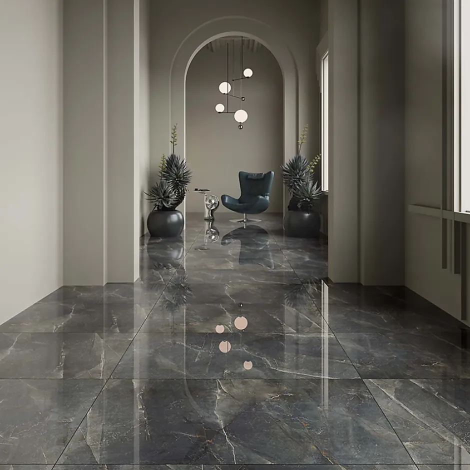 Carrelage sol/mur effet marbre gris brillant Arch Gri l.60 x L.120 cm-Bien Seramik Discount