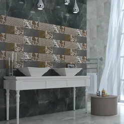 Carrelage sol/mur effet marbre gris brillant Arch Gri l.60 x L.120 cm-Bien Seramik Discount