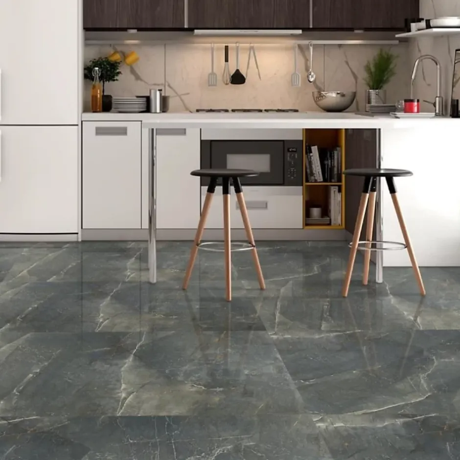 Carrelage sol/mur effet marbre gris brillant Arch Gri l.60 x L.120 cm-Bien Seramik Discount