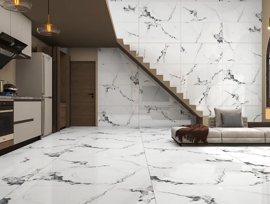 Velloza Carrelage sol/mur effet marbre blanc DIAMOND CARRARA BRILLANT L.120 x l.60cm