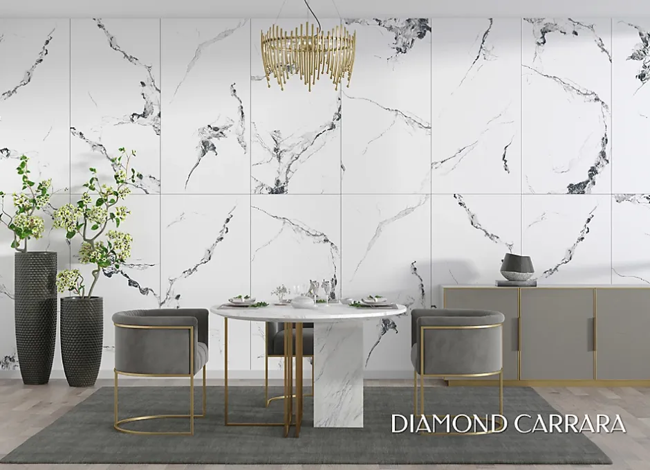 Velloza Carrelage sol/mur effet marbre blanc DIAMOND CARRARA BRILLANT L.120 x l.60cm