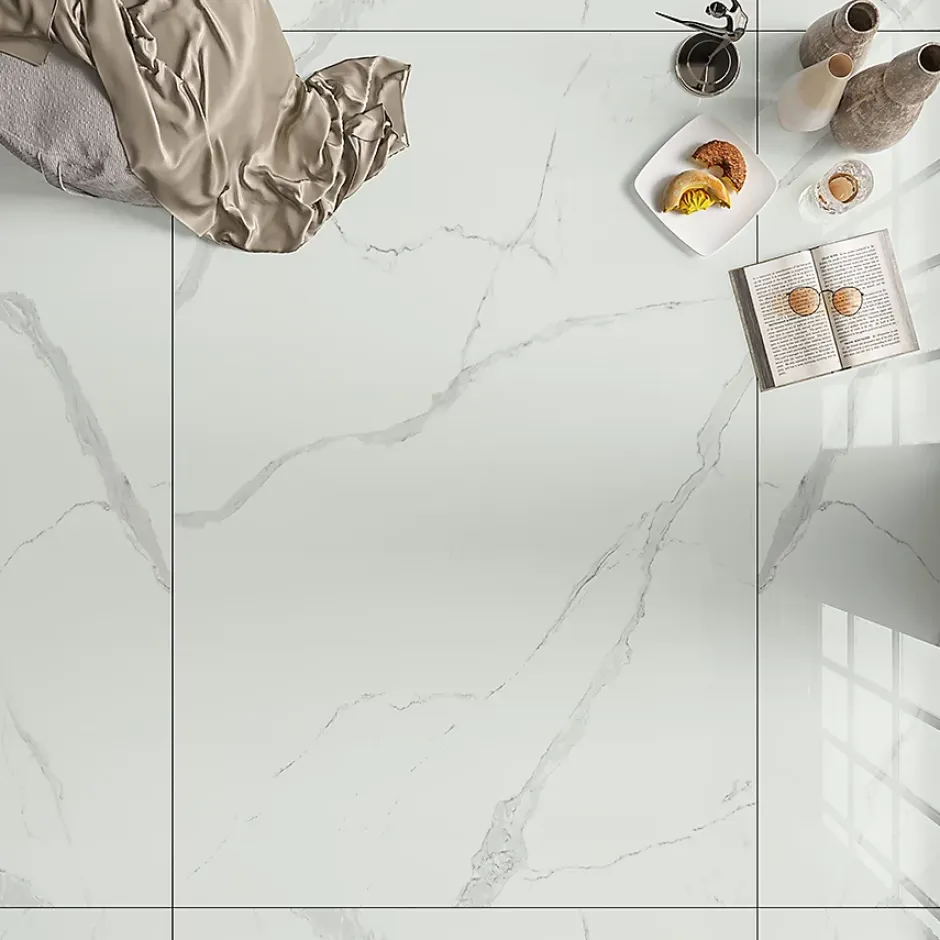 Bien Seramik Carrelage sol/mur effet marbre blanc brillant Statuario Goya l.60 x L.120 cm