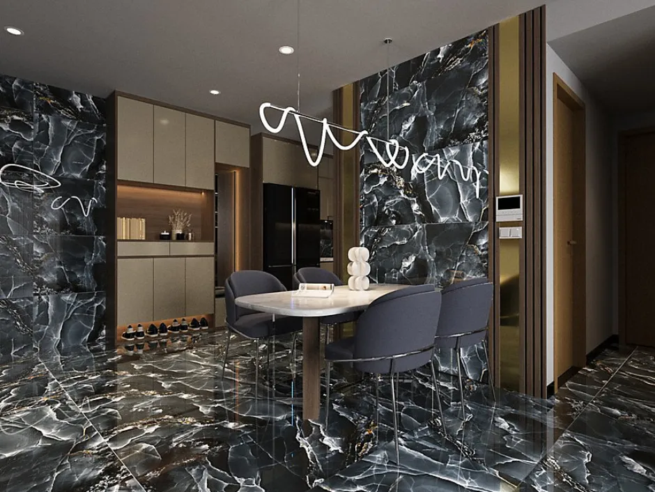 Carrelage sol/mur effet marbre brillant SUBLIME ONYX BLACK L.120 x l.60cm-Velloza New