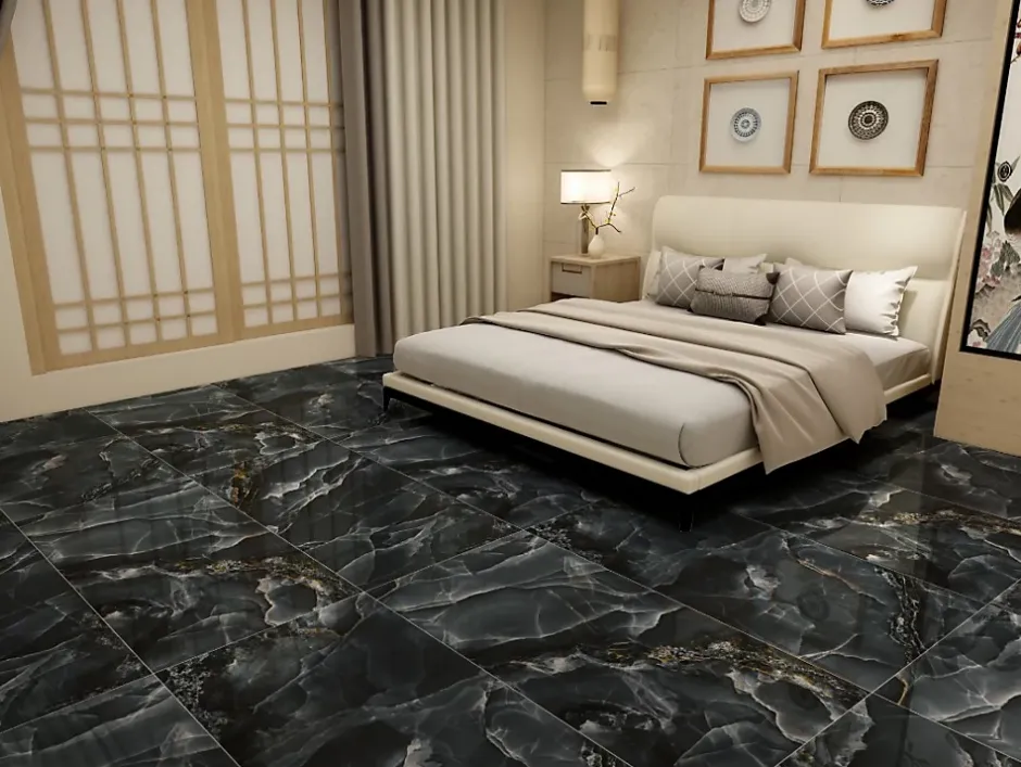 Carrelage sol/mur effet marbre brillant SUBLIME ONYX BLACK L.120 x l.60cm-Velloza New