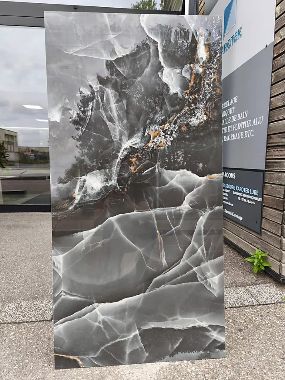 Carrelage sol/mur effet marbre brillant SUBLIME ONYX BLACK L.120 x l.60cm-Velloza New