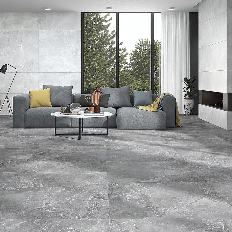 Carrelage sol/mur effet pierre satiné MELLISANDRE ANTHRACITE L.119,5 x l.59,5cm-Keratile Discount