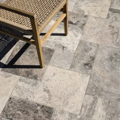 Ro'Ma Nature Carrelage Travertin Gris Silver Opus 4 x1,2 cm - Intérieur et Extérieur (lot de 1,48 m² soit 2 paquets) -