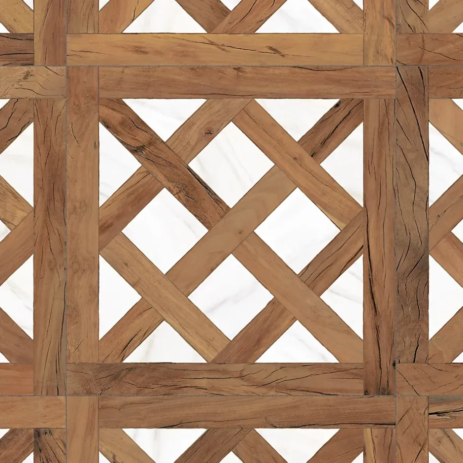 Ro'Ma Carrelage Carrelage Vintage effet Bois Pierre Blanche Versailles 45x45x0,95 cm Virelno - Sol intérieur -