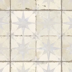 Carrelage Vintage effet Carreau ciment 3D Etoile Blanche et Fond Blanc 45x45x0,95 cm Sparta - Sol et mur intérieur - RO'MA CARREL-Ro'Ma Carrelage Discount