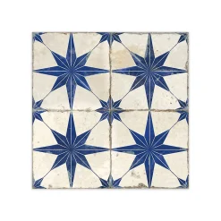 Ro'Ma Carrelage Carrelage Vintage effet Carreau ciment 3D Etoile Bleue et Fond Blanc 45x45x0,95 cm Sparta - Sol et mur intérieur - RO'MA CARRELAG