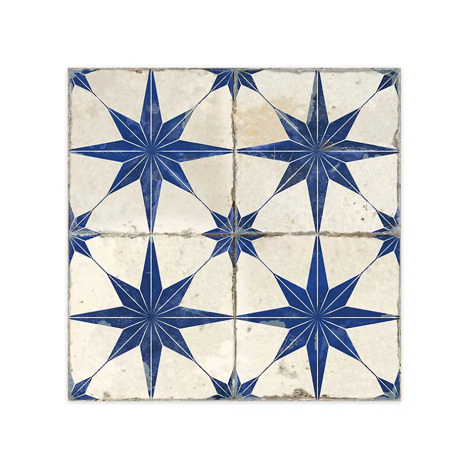Ro'Ma Carrelage Carrelage Vintage effet Carreau ciment 3D Etoile Bleue et Fond Blanc 45x45x0,95 cm Sparta - Sol et mur intérieur - RO'MA CARRELAG