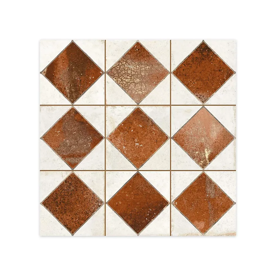 Ro'Ma Carrelage Carrelage Vintage Terracotta Damier 33x33x0,95 cm Solmira - Sol et mur intérieur -