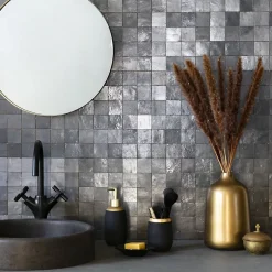 Ro'Ma Nature Carrelage Zellige Marocain Noir Carbone 5x5 cm (vendu par plaque de 30x30 cm soit 0,09 m²) -