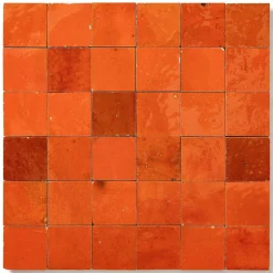Ro'Ma Nature Carrelage Zellige Marocain Orange Pétillant 5x5 cm (vendu par plaque de 30x30 cm soit 0,09 m²) -