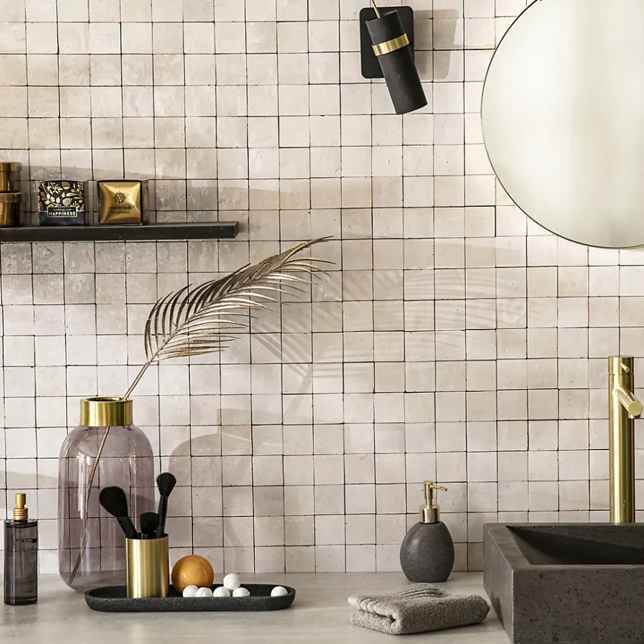 Carrelage Zellige Marocain Blanc Oukaimeden 5x5 cm (vendu par plaque de 30x30 cm soit 0,09 m²) --Ro'Ma Nature Discount