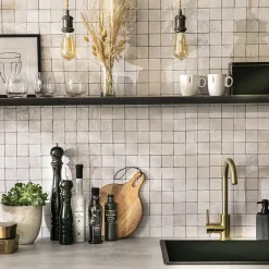 Carrelage Zellige Marocain Blanc Oukaimeden 5x5 cm (vendu par plaque de 30x30 cm soit 0,09 m²) --Ro'Ma Nature Discount