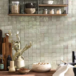 Ro'Ma Nature Carrelage Zellige Marocain Vert Tilleul 5x5 cm (vendu par plaque de 30x30 cm soit 0,09 m²) -