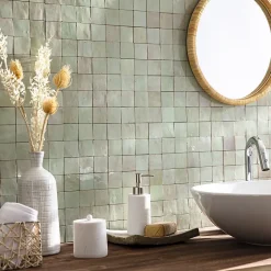 Ro'Ma Nature Carrelage Zellige Marocain Vert Tilleul 5x5 cm (vendu par plaque de 30x30 cm soit 0,09 m²) -